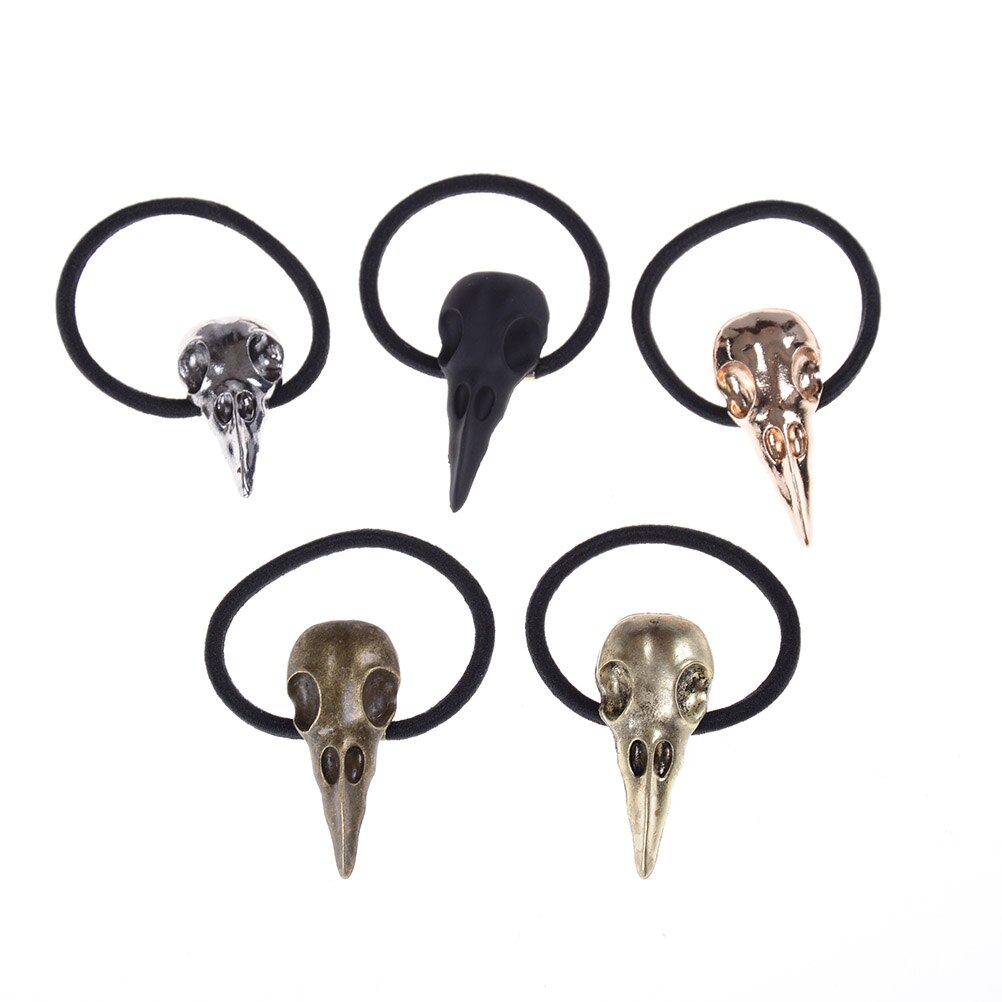Halloween retro punk gotisk metal kranium hår slips fugle krage kranie elastiske hårbånd tilbehør hår reb