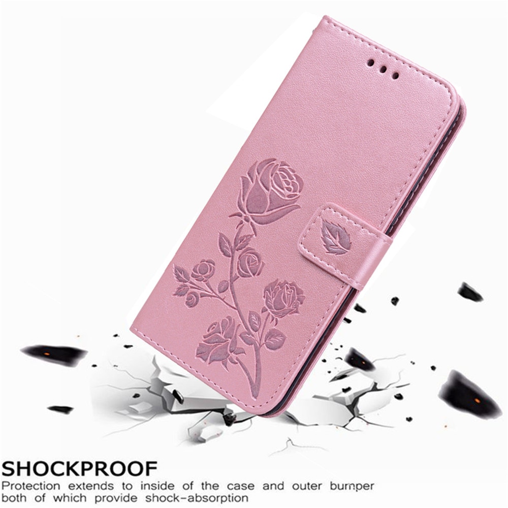 Luksus læder flip bogtaske til alcatel 1s 5024d 1s rose flower pungholder etui telefon cover taske