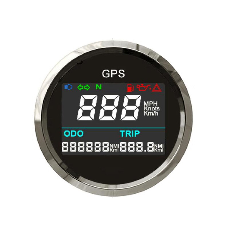 52Mm Digitale Gps Snelheidsmeter Lcd Gauge Kilometerstand Verstelbare Kilometerstand Trip Teller Voor Auto Motorfiets Boot 12V 24V: Black Silver