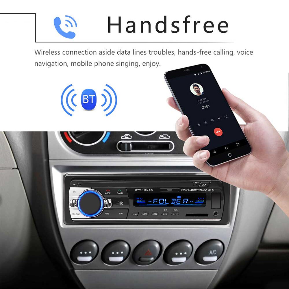 Autoradio JSD 520 estéreo para coche 1 Din coche Radio 12V Bluetooth V2.0 Fm Entrada Aux receptor de Audio de coche Usb SD Mp3 Mmc Wma manos libres