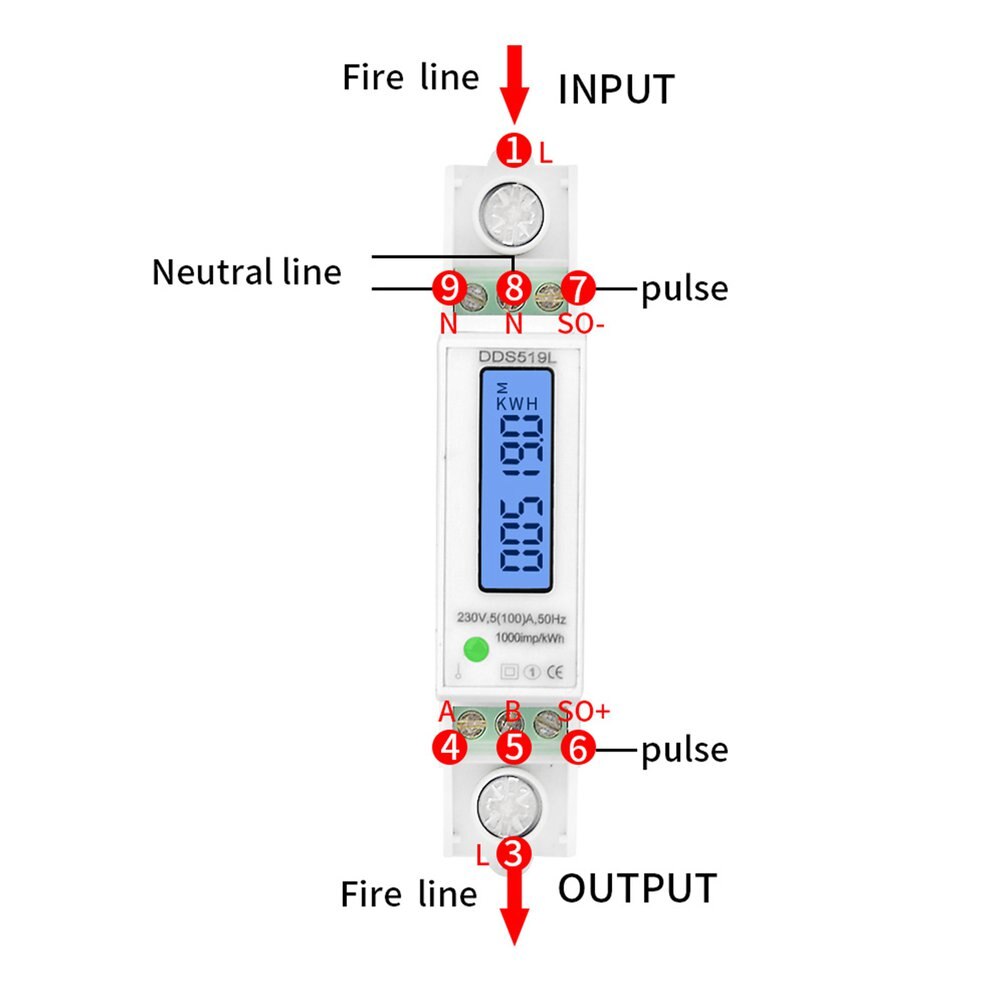 SINOTIMER Single Phase Energy Meter Guide Rail Digital Display Electric Wattmeter Backlight Power Meter Household Watt-Hour kWh