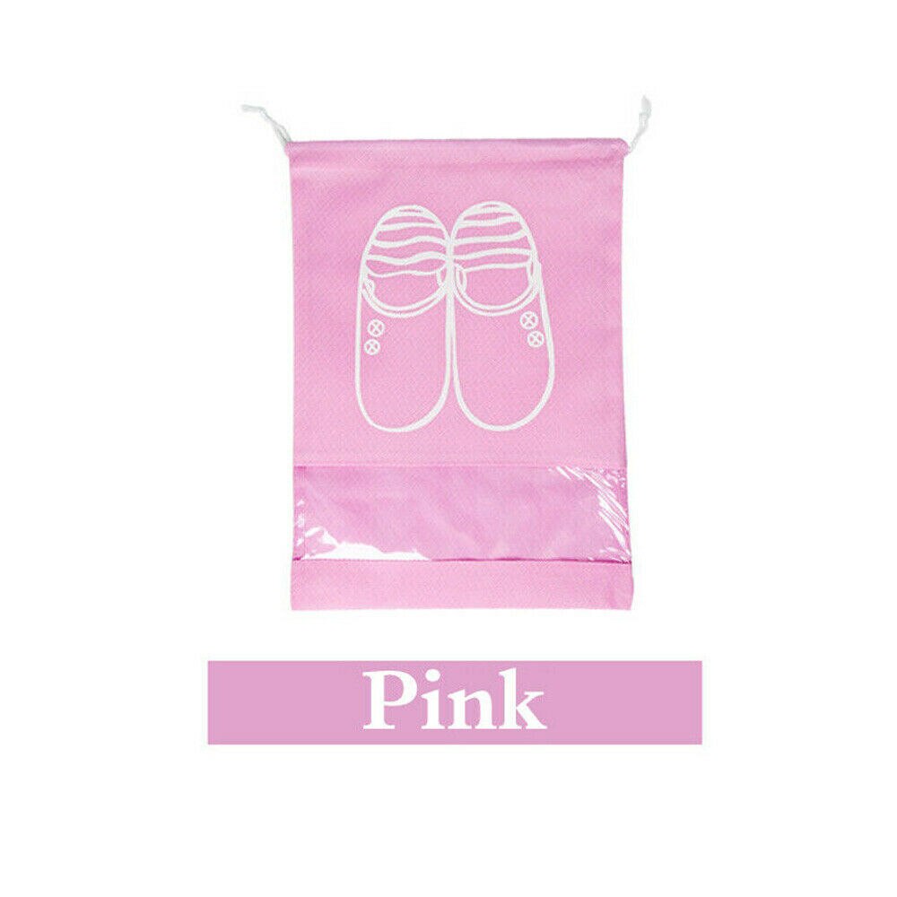 2 Sizes Waterproof Shoes Bag Travel Portable Shoe Storage Bag Organize Tote Drawstring Bag Dolap Organizer Non-Woven Organizador: Pink / M
