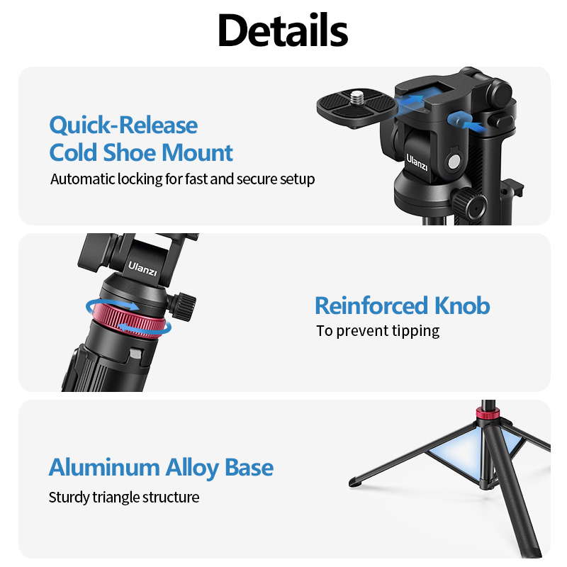 Ulanzi MT-78 Phone Tripod With Bluetooth Remote Controller Double Cold Shoe Quick Disassembly Gimbal 1/4 Screw For DSLR Camera