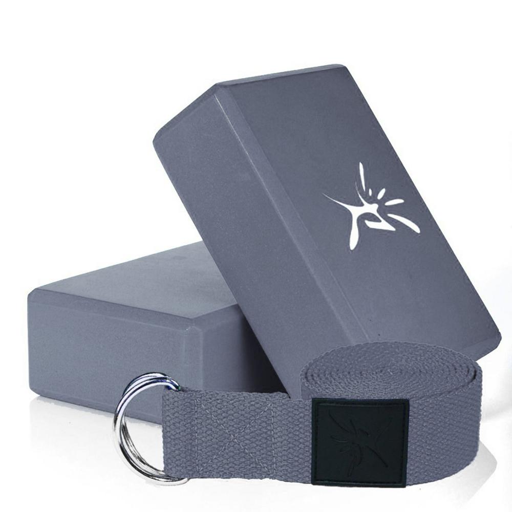 2 stk yoga eva foam roller blok pilates massageroller mursten yoga stretch bælte rem fitness værktøj til kropsøvelse gym fitness: Beige