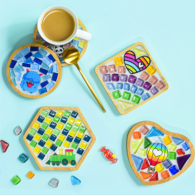 1Set Glas Mozaïek Tegels Voor Diy Handgemaakte Hobby Bamboe Coaster Handgemaakte Voor Kinderen Puzzel Mozaïek Materiaal