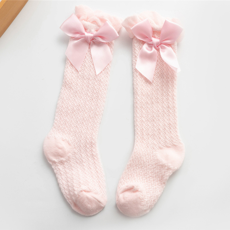 Calzini per neonato estivi calzini per bambini in cotone morbido al ginocchio calze a rete Bowknot calze per neonati traspiranti calze lunghe rosa bianco: rosa Mesh Socks