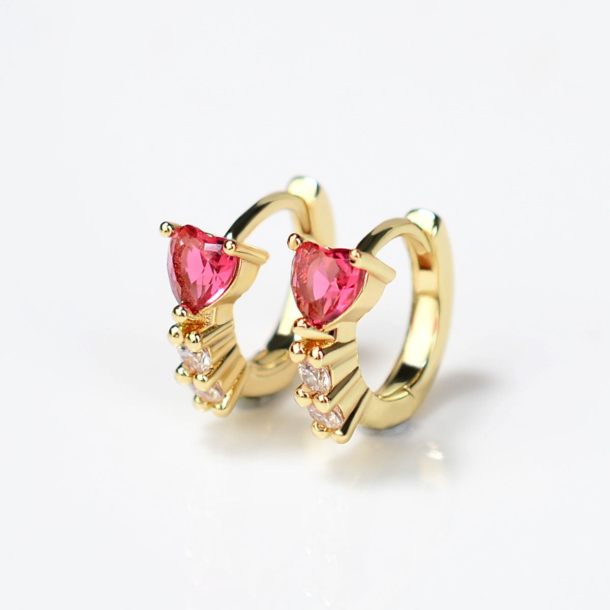 Pendientes Huggies púrpura blanco verde azul rojo corazón cuadrado Color plata pendientes de aro pequeños para mujeres niñas joyería de boda: Oro champán