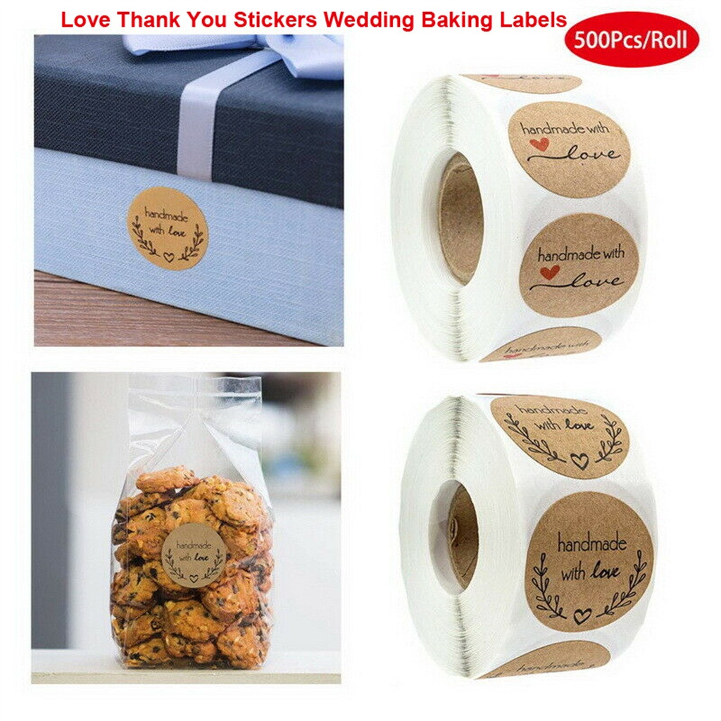 #H30 Handmade With Love Stickers Scrapbooking Hand Made Handmade Label Wedding Stickers Adhesive Sticker Kraft Round Labels