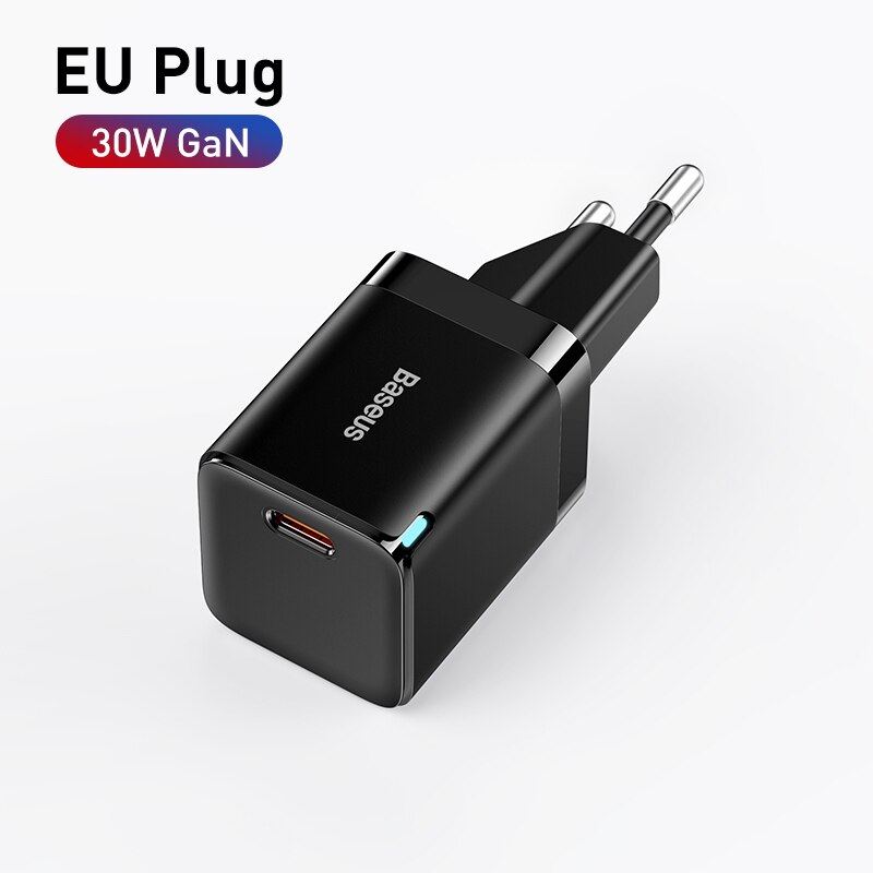 Baseus 30W Gan Charger Pd Snelle Usb Type C Lader Ondersteuning Usb C PD3.0 QC3.0 Pps Quick Opladen Voor iphone 13 12 Pro Max Tabletten: EU Plug Black