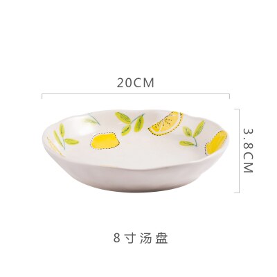 Original Hand-painted Ceramic Household Round Plate Western Steak Dish Flat Plate Pasta Dish Soup Plate Rice Fish Plate: 8-Inch Rice plate