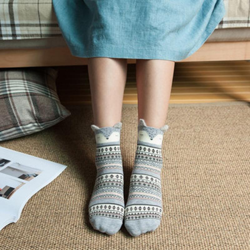 Cute Panda/Rabbit Stereo Ear Cartoon Cotton Socks Women Animals Cat Character Funny Kawaii Meias: 1