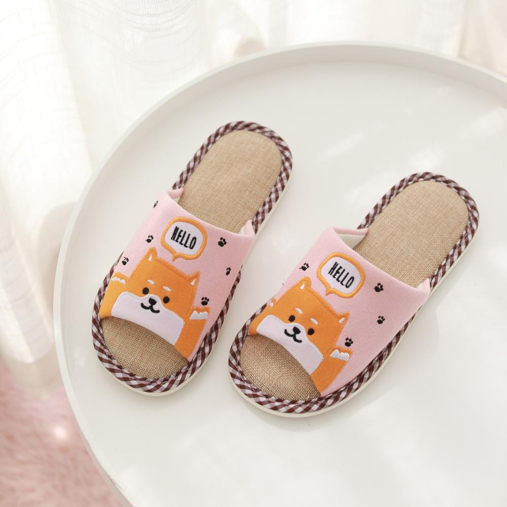 Millffy śliczne Shiba Inu corgi placki kapcie letnie fajne lniane domowe kapcie para dużych rozmiarów kapcie kapcie ze zwierzętami