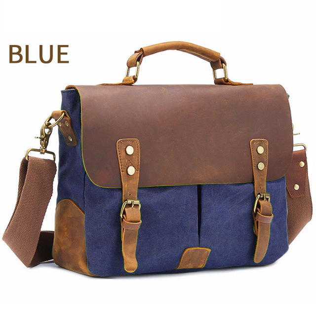 MARKROYAL Vintage Crazy Horse cuero lona bolsas de mensajero maletín para ordenador portátil bolso cruzado