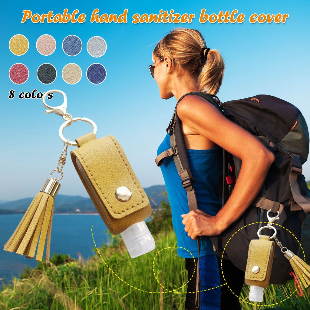 Hand Sanitizer Leder Keychain Halter Reise Flasche Nachfüllbar Container 30ml Flip Wiederverwendbare Flasche mit Quaste Keychain Träger