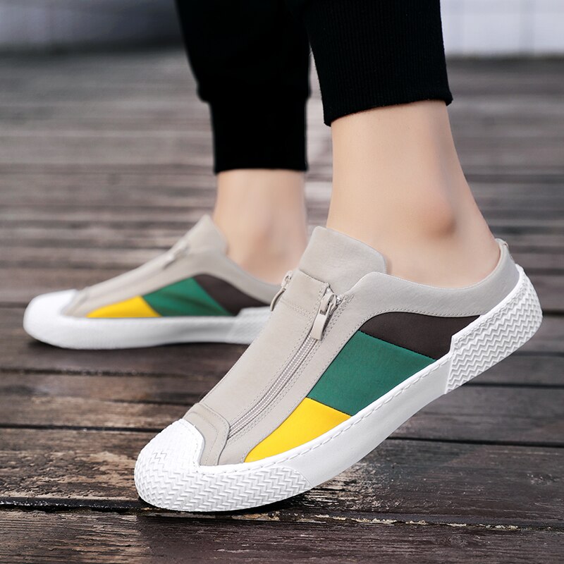 Men Colorful Canvas Shoes Outdoor Breathable Light High Footwear Cloth Casual Sneakers Half slippers
