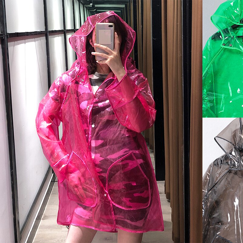 Trench in PVC impermeabile trasparente trasparente lungo cappotto verde rosa nero
