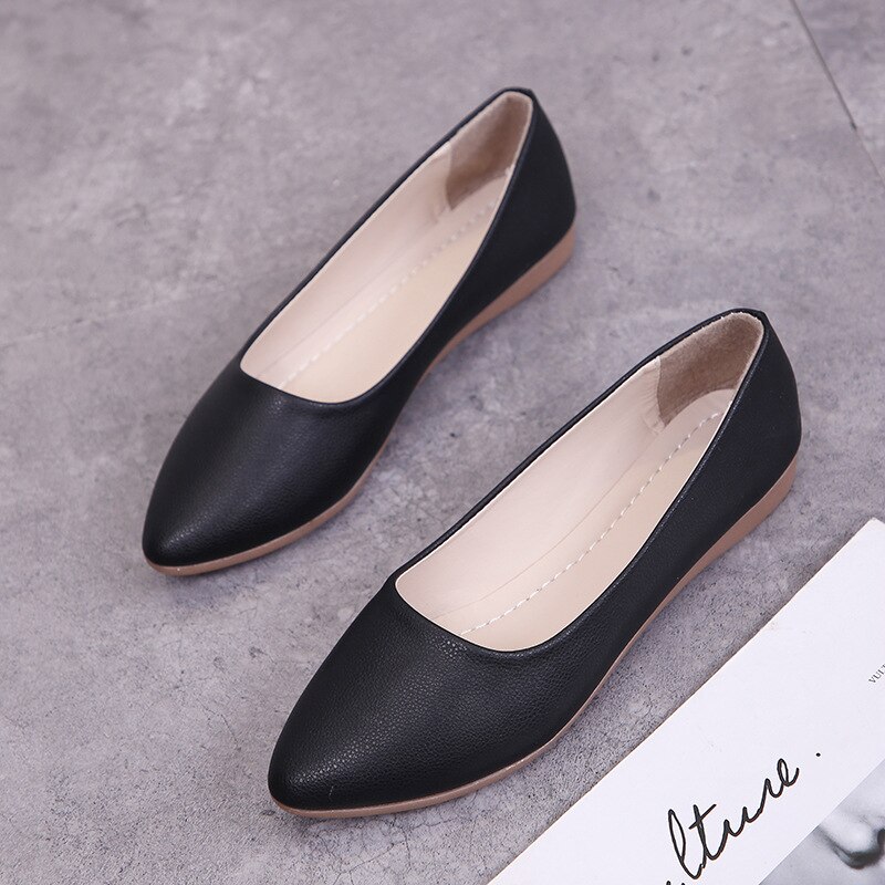 Dame loafers sko komfortabelt læder slip-on bløde pu sko ballet afslappet flade sko 553: Sort / 6