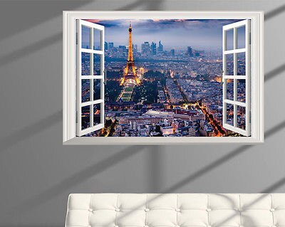 Torre Eiffel ciudad de noche opiniones 3D pegatina de pared/ventana arte mural removible vinilo asd