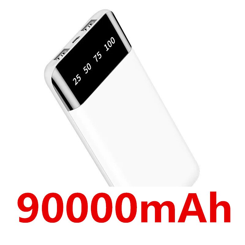 Energie Bank Tragbare Ladegerät Für iPhone Xiaomi mi Handy, Mobiltelefon Energie 90000 mAh Poverbank LED Externe Batterie Telefon: Weiß-90000mAh