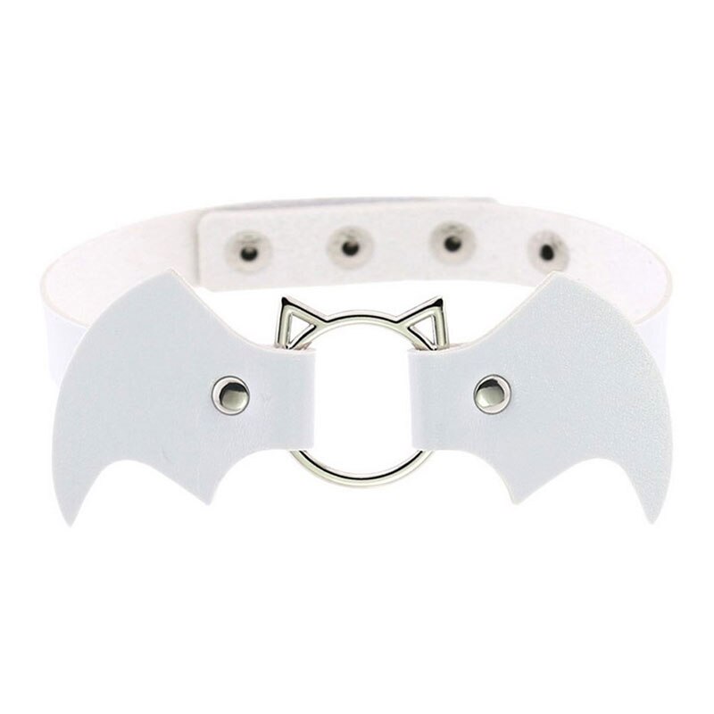 1 Pc PU Leather Choker Gothic Necklace Chain Jewely Accessories Punk Bat Collar Choker Women Necklace Sitaicery Kit: white