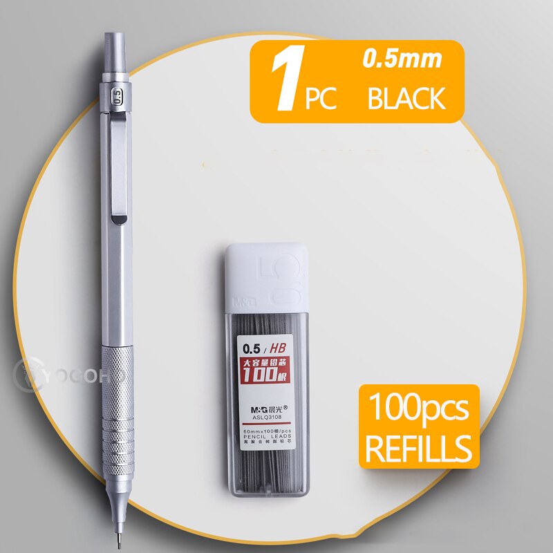 M &amp; G 0.5mm/0.7mm crayon mécanique couleur Morandi fournitures scolaires japonaises crayons mécaniques japonais: Silver with refills