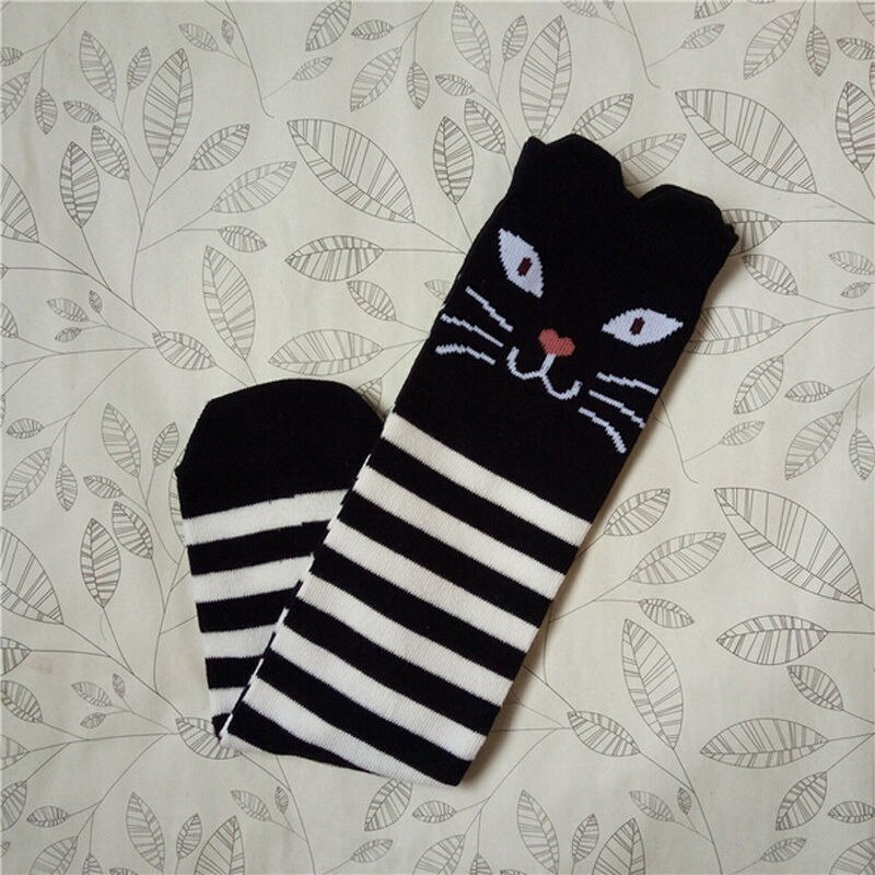 Calzini lunghi per bambini calzini estivi per bambina scaldamuscoli per bambina calzini alti per bambini calze collant per 3-12 anni: Striped Cat