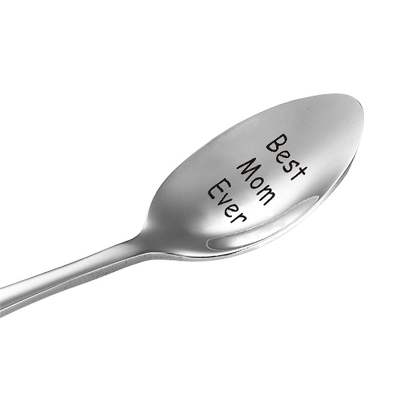 1pc Stainless Steel Smooth Carved Coffee Spoon Teaspoon For Mom Dad Family Stirring Milk Dessert Scoop Tableware 13.1*2.5cm: Mom