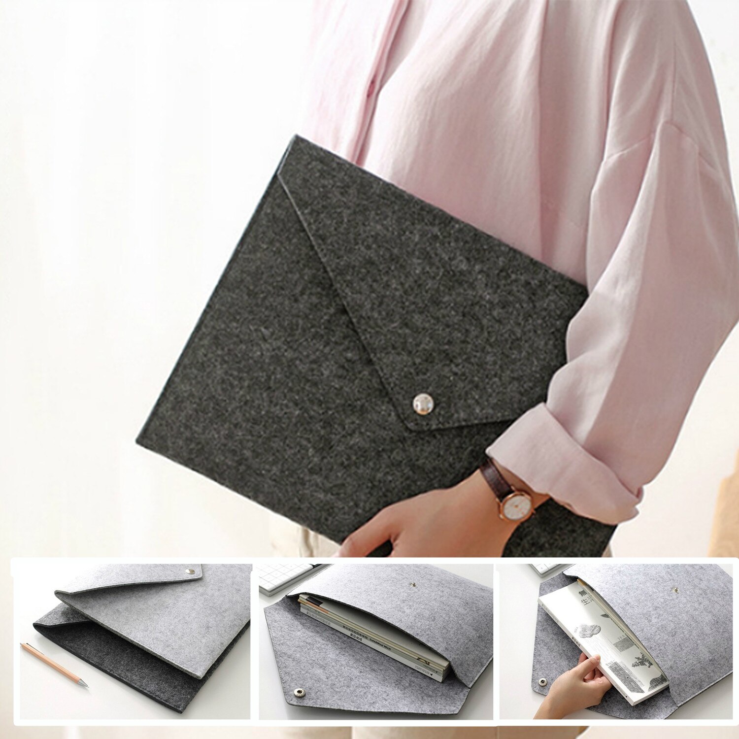 Simple Solid A4 Big Capacity Document Bag Business Briefcase File Folders Chemical Felt Filing Products Student