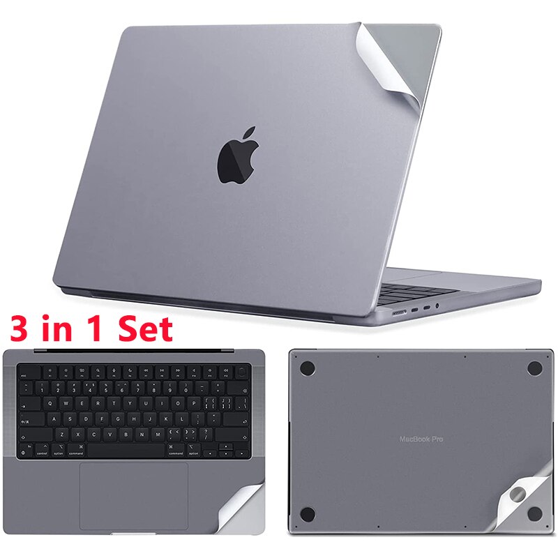 4 in 1 set Full Body Sticker Film for MacBook Pro 14 16 M1 Pro Max A2442 A2485 Touchpad Film with Palm Rest Skin Protective: 2021 Pro 16 A2485 / 3in1 set gray