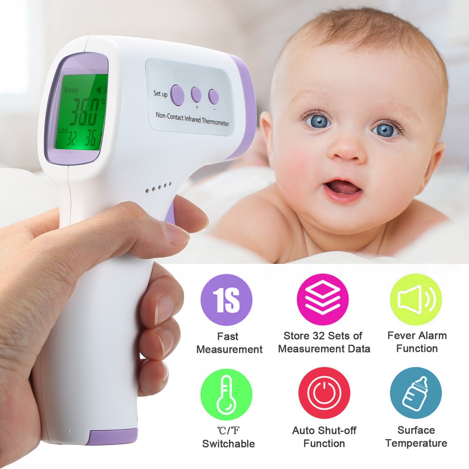 Termómetro Digital de mano LCD, medidor de temperatura, alarma de fiebre, infrarrojo sin contacto, herramientas para el hogar