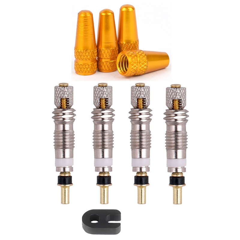 4pcs Bicycles Accessories Presta Valve Stem Caps+ 4pcs Valve Cores+ Wrench Bicycle Tool Kit Dust Dustproof Caps Bike Accessories: yellow