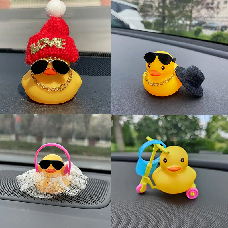 Auto rubberen eend, gele eend decoratie dashboard met zonnehoed zwemring ketting