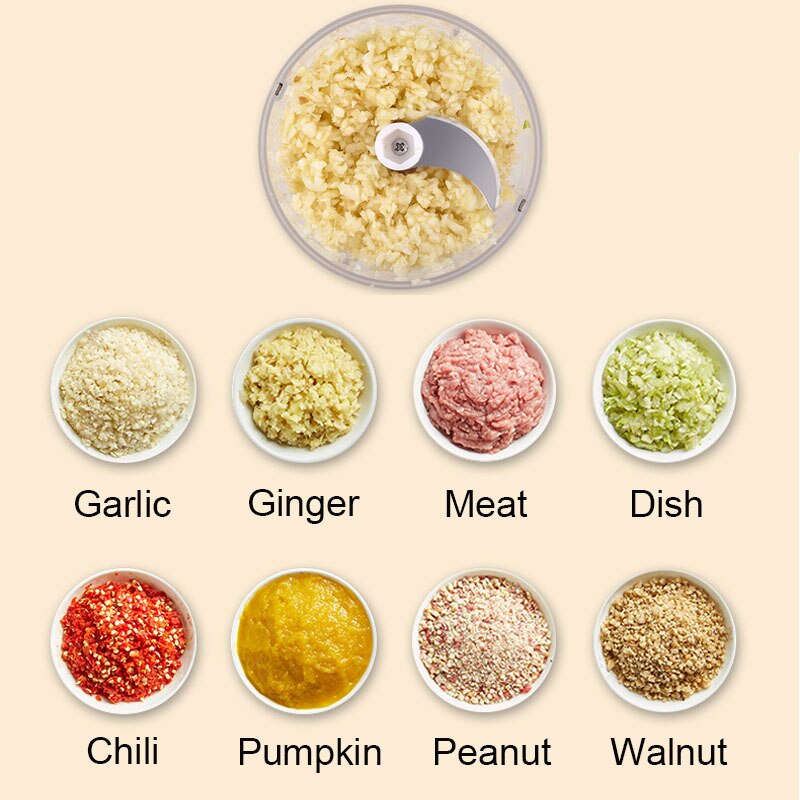 40W Power Electric Food Garlic Grinder Chopper USB Rechargeable Vegetable Crusher Press Meat Fruit Mini Processor for Baby Food