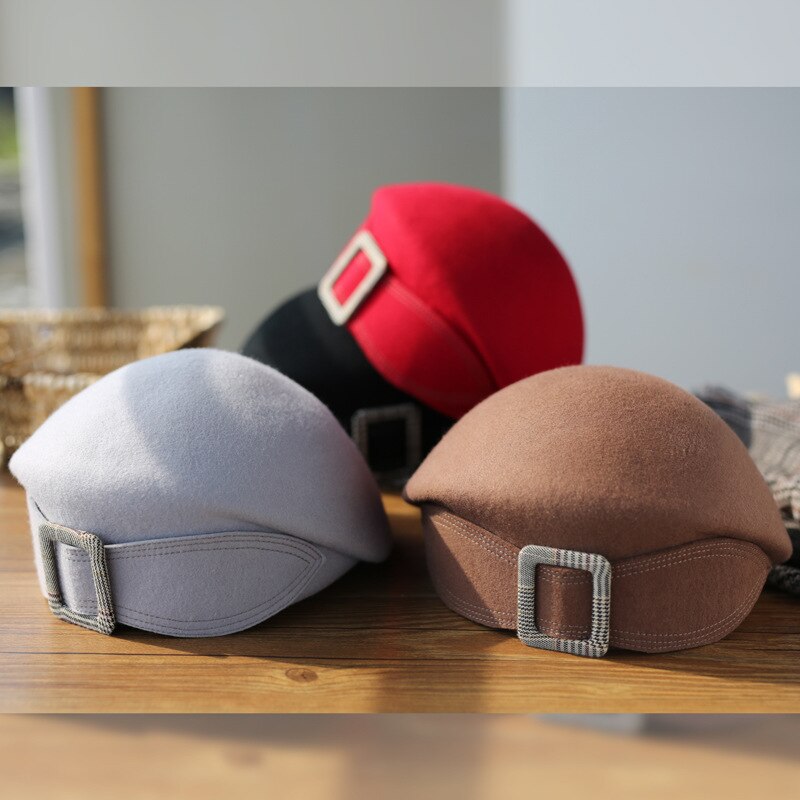 Boina clásica para mujer, sombrero de fieltro de lana elegante, cálido, de invierno, sombrero Fedora, sombrero Formal