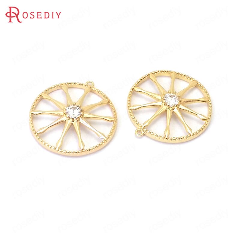 (39063)6PCS 17x18.5MM 24K Gold Color Brass and Zircon Round Star Charms Pendants Jewelry Making Supplies Diy Accessories