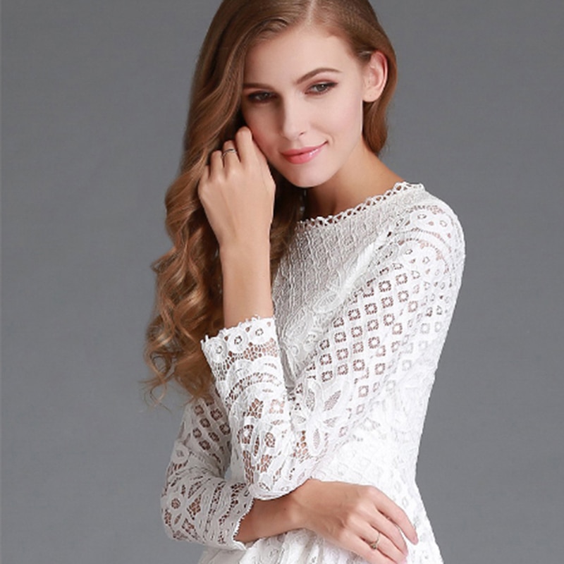 hollow out lace dress women long sleeve autumn sty... – Vicedeal