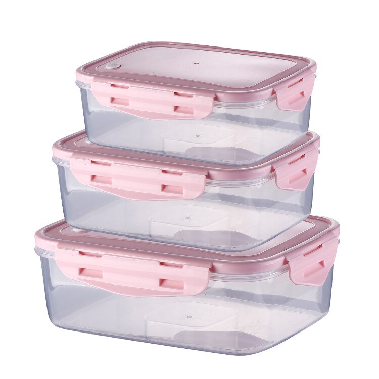 3Pcs Rectangle/Square Plastic Storage Container Set Lunch Box Food Storage Boxes Kitchen Accessories Organizer for Picnic: Rectangle 3Pcs Pink
