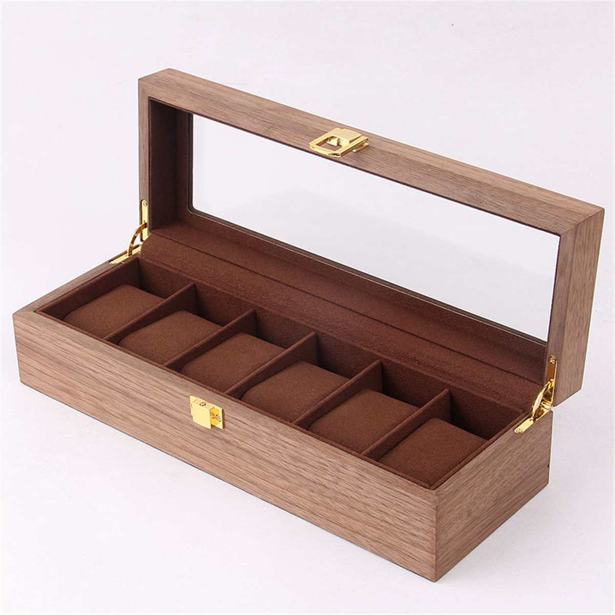 6/10/12 Grids Retro Rode Houten Horloge Display Case Duurzaam Verpakking Houder Sieraden Collection Opslag Horloge Organizer box Kist: 6 Walnut Grain