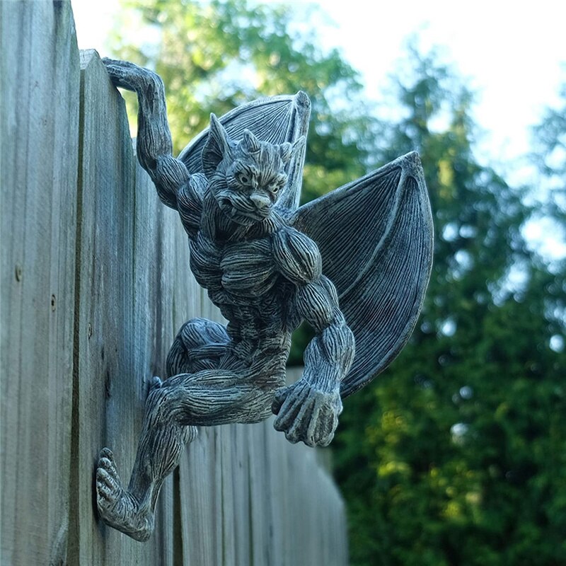 Horror Beest Hanger Standbeeld Voor Outdoor Muur Gemonteerde Resin Wing Devil Ornament Met Een Houding Klimmen Over De Muur JA55