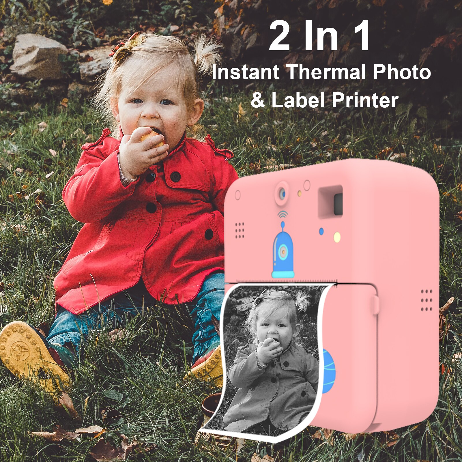 2 in 1 tulostin &amp; kamera mini-taskukannettava tulostin langaton bt-yhteys tee-se-itse-käsityön tuki android ios:lle