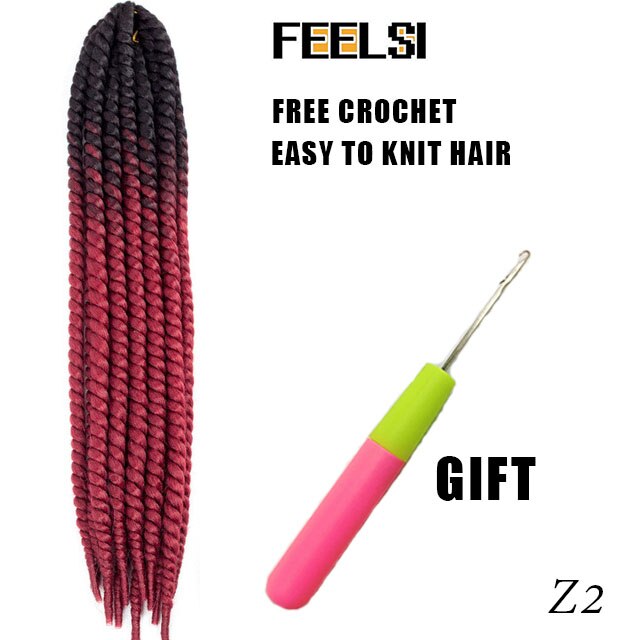 Havana Mambo Twist Hair Crochet Braids 22'' 120g 20 Color Ombre Synthetic Crochet Hair Braiding Hair FEELSI Purple: P1B/27