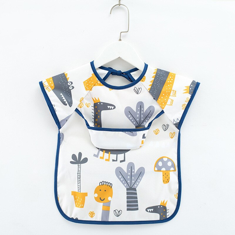 Bavoir imperméable à motif mignon de dessin animé pour bébé,vêtement avec poche pour le repas, tablier de peinture à manches longues pour enfant, lange pour le rôt, accessoire infantile pour manger,: 10SleevelessAnimal