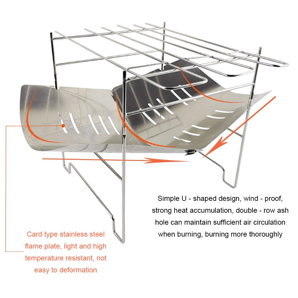 Camping Apparatuur Draagbare Vouwen Bbq Barbecue Grill Rvs Camping Kachel Firepit Outdoor Houtkachel Picknick 캠핑