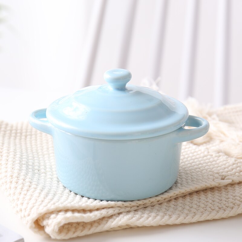 223ML Mini Steamed Egg Bowl for Cake Baking Ceramic with Lid Baking Bowl Children's Special Dessert Soup Bowl Stew Pot