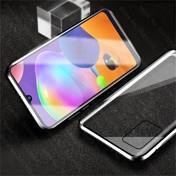 samun a 31 case 360° full cover metal magnetic flip cases for samsung galaxy a31 double-sided glass coque sm-a315f/ds 6.4'': m40s / green