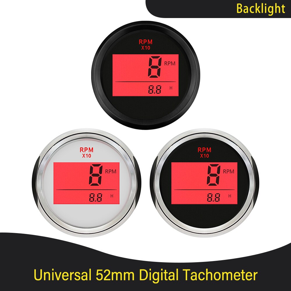 2 ''(52 Mm) boot Led Digitale Toerenteller Motor Urenteller 0-9990 Rpm Marine Buitenboordmotor Truck Auto Rv Waterdichte Rpm Meter