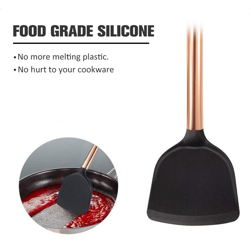 11Pcs Copper Plated Handle Silicone Kitchen Tools Gadgets Nonstick Cooking Shovel Spoon Tool Set Kitchen Utensils Set Cookware