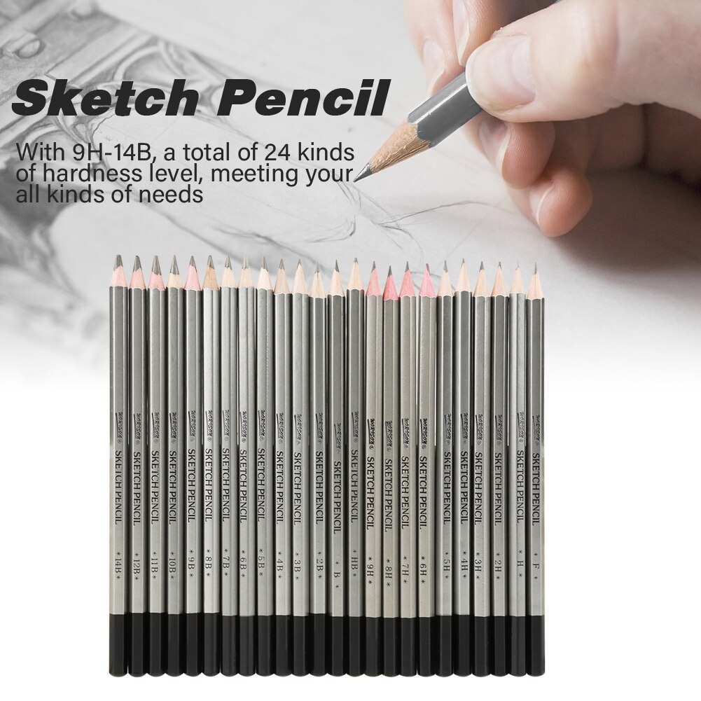 24 pièces Croquis Art Graphite Dessin Crayon de Couleur Non toxique Peinture Crayon 9H-14B