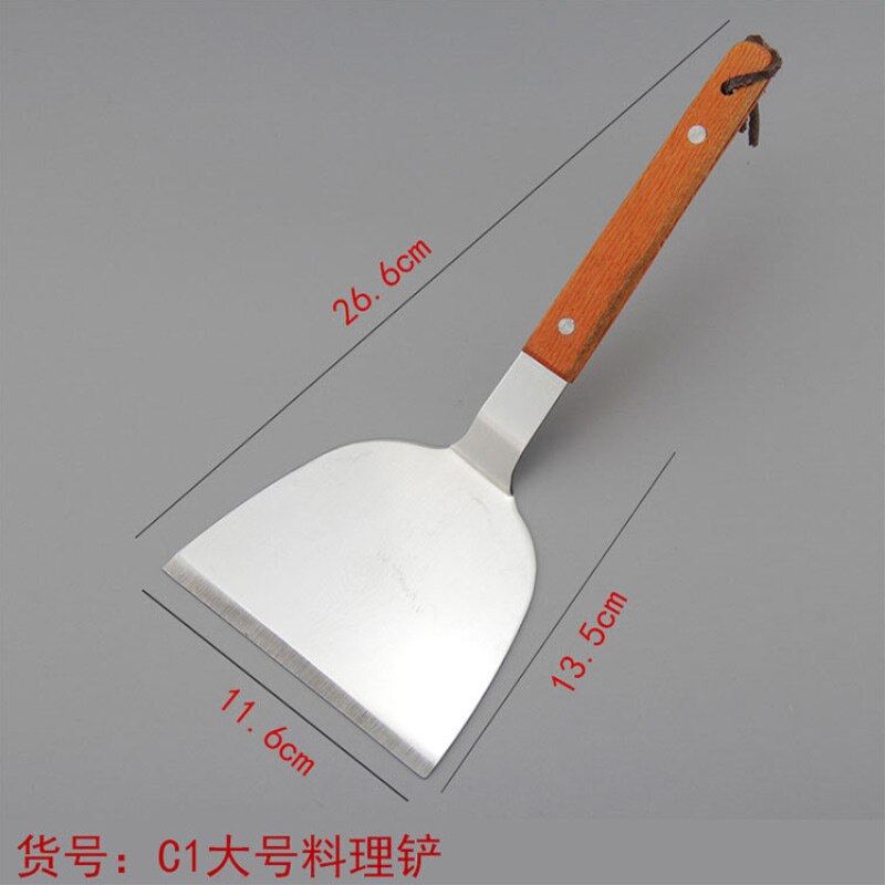 Cooking Tool Heat Resistance Stainless Steel Turners Spatula Scraper Wooden Handle utensilios de cozinha pizza beef steak shovel
