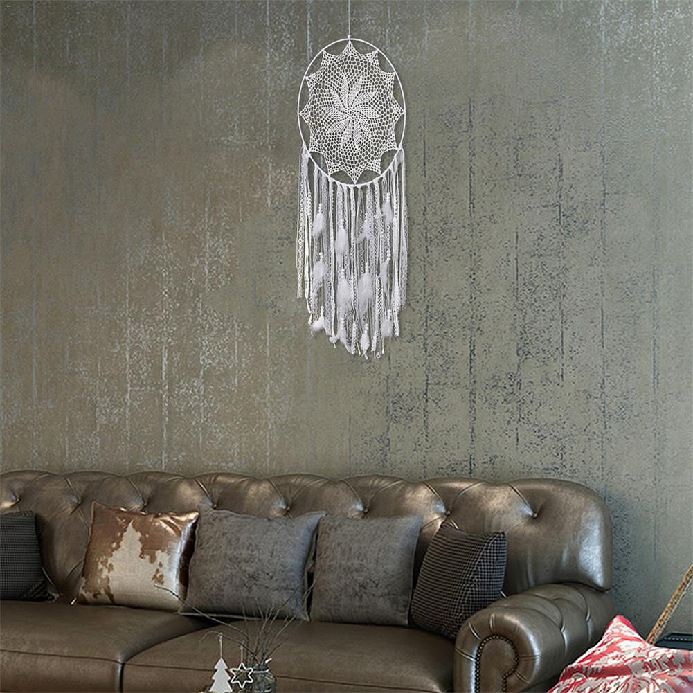 Attrape-rêve Tissé Style Indien, Grande Plume, Coton, 25,5 Cm, Décoration Murale